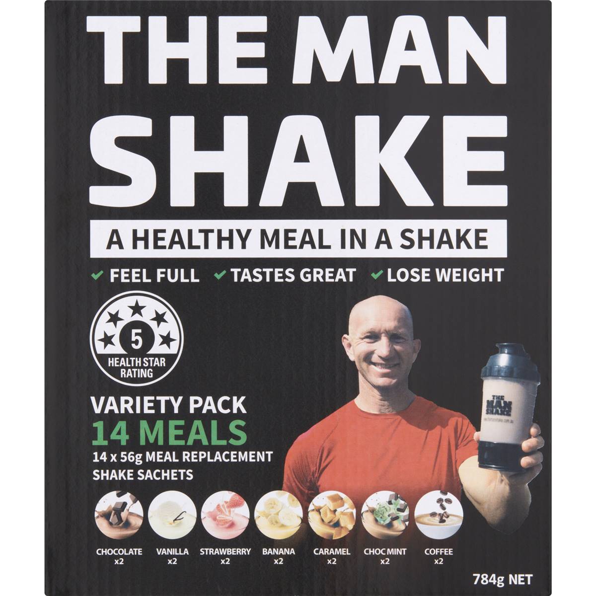 The Man Shake Diet High Protein Low Sugar Variety Pack Meal Replacement 56g x 14 pack