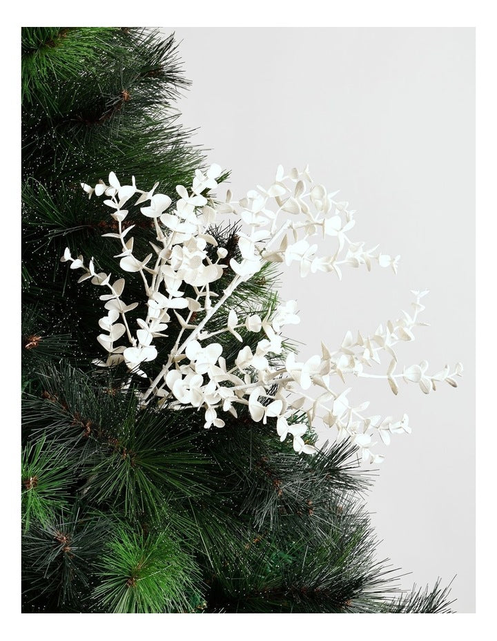 Eucalyptus Christmas Faux Plastic Glittered Eucalyptus Christmas Pick 50cm in White