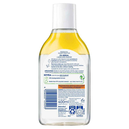 Nivea Brightening Micellar Water 400ml - 5% Serum with Vitamin E and C and Amino Acid Complex