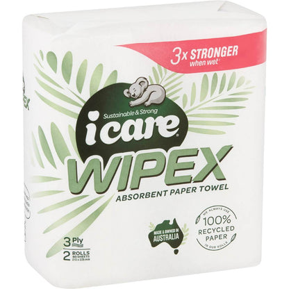 Icare Wipex Recycled Paper Towel White 3 Ply 120 Sheets 2 Pack