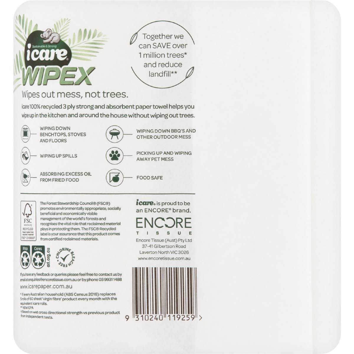 Icare Wipex Recycled Paper Towel White 3 Ply 120 Sheets 2 Pack