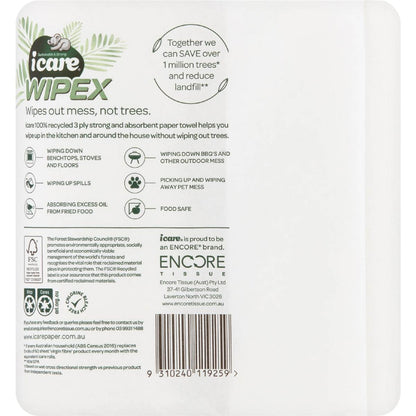 Icare Wipex Recycled Paper Towel White 3 Ply 120 Sheets 2 Pack