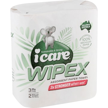 icare Wipex Recycled 3 Ply Paper Towel 2 x 60 pack