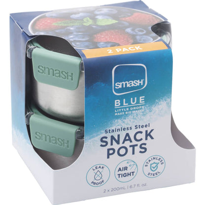 Smash Blue Stainless Steel Snack Pots 200ml Assorted 2 Pack