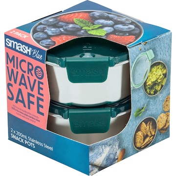Smash Blue Stainless Steel Snack Pots Assorted 200mL 2 pack