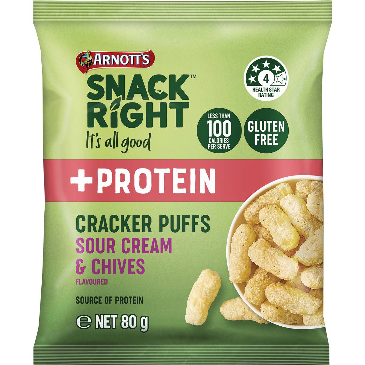 Arnotts Snack Right + Protein Cracker Puffs Sour Cream & Chives 80g