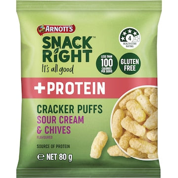 Arnott's Snack Right + Protein Cracker Puffs Sour Cream & Chives 80g