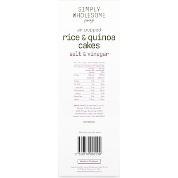 Simply Wholesome Pantry Air Popped Brown Rice & Quinoa Cakes Salt & Vinegar 15g x 6 pack