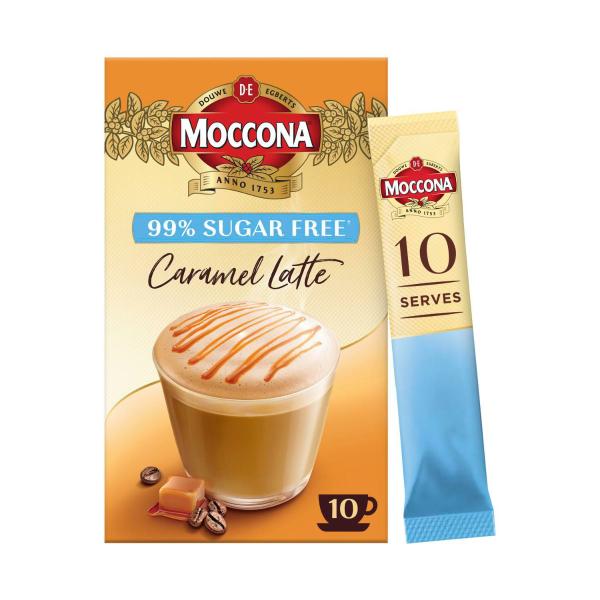 MOCCONA 99% SUGAR FREE CARAMEL LATTE COFFEE SACHETS 10 PACK