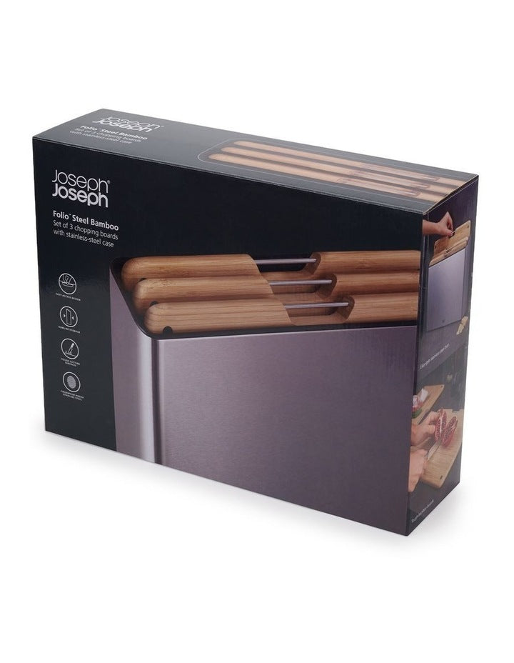 Folio Steel Bamboo 3 Piece Board Set in Stainless Steel