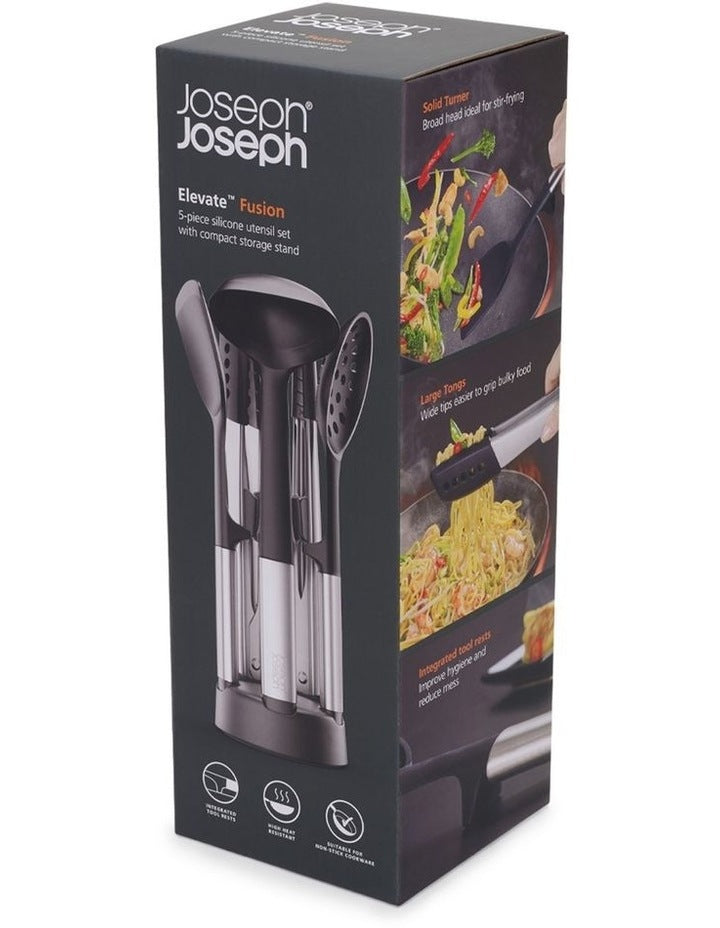 Elevate Fusion 5 Piece Silicone Set With Stand in Stainless Steel