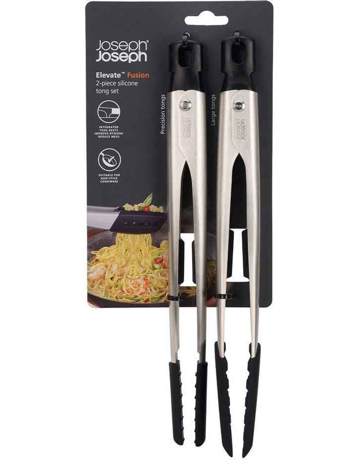 Elevate Fusion 2 Piece Silicone Tong Set in Stainless Steel