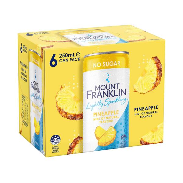 MOUNT FRANKLIN SPARKLING WATER CANS 6X250ML:PINEAPPLE:.:6 PACK