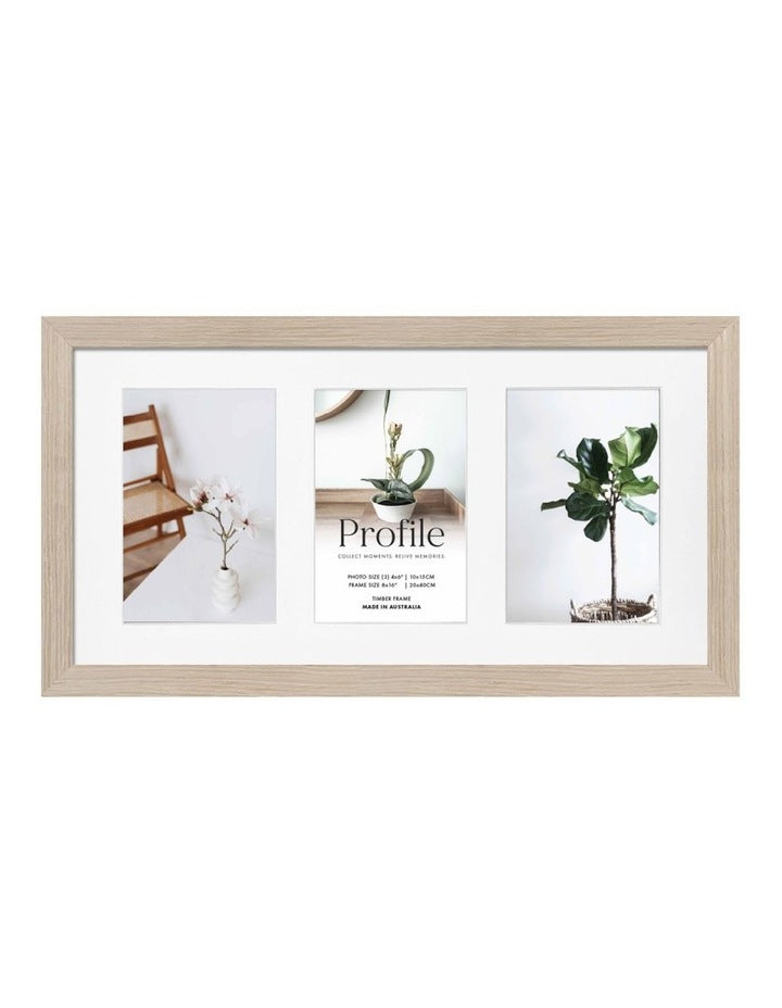 Australian Made Timber Collage Photo Frame 8x16"/4x6"(3) in Polar Birch