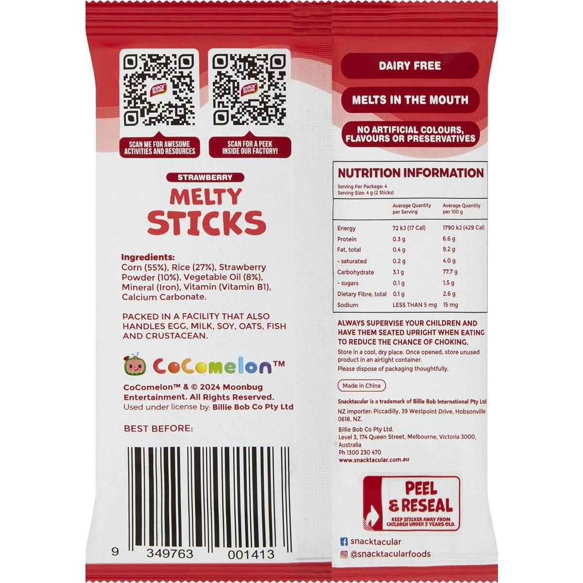 Snacktacular Melty Sticks Puffed Corn Strawberry 16g