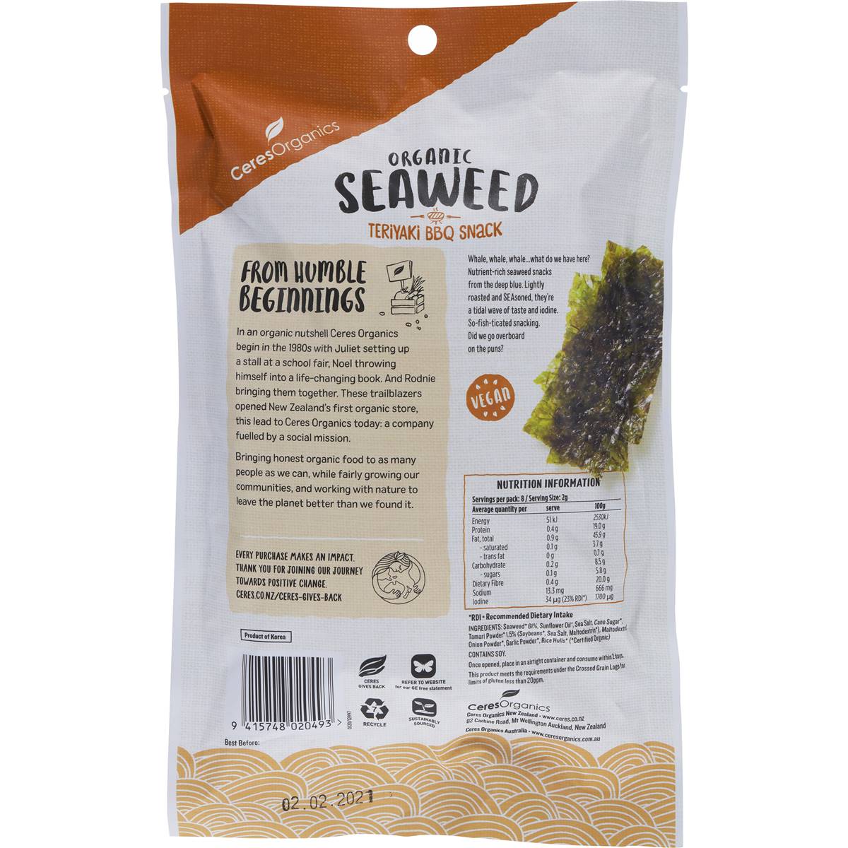 Ceres Organics Seaweed Teriyaki Multipack 8x2g Each