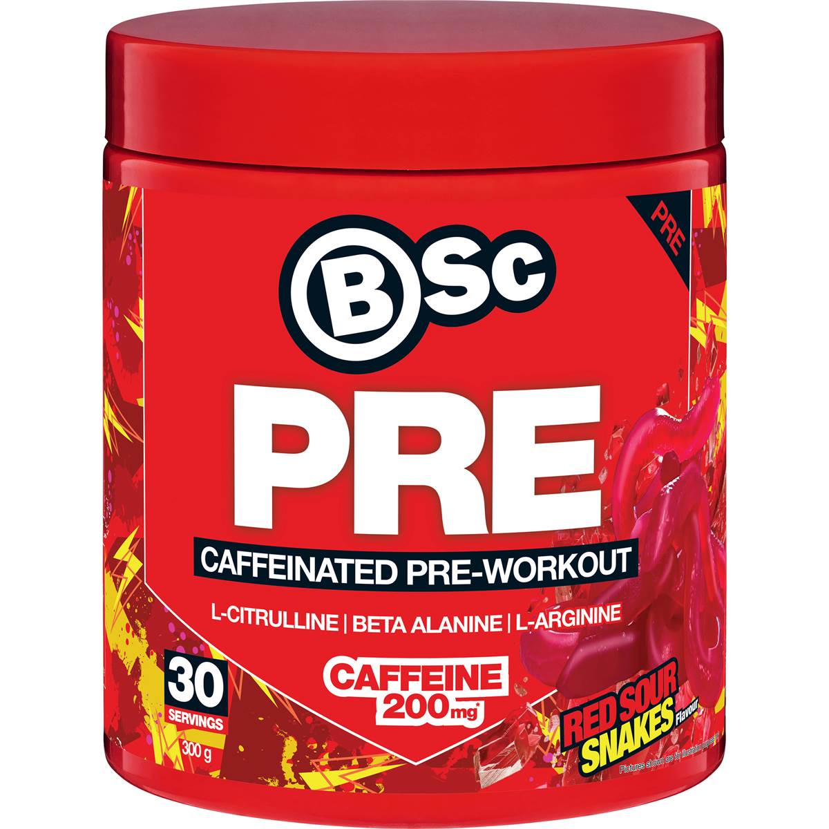 BSC Caffeinated Pre Workout Red Sour Snakes Flavour 300g