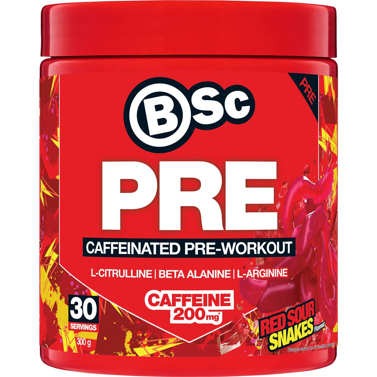 BSC Caffeinated Pre Workout Red Sour Snakes Flavour 300g