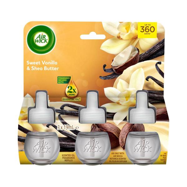 AIR WICK SCENTED OIL FRAGRANCE REFILLS SWEET VANILLA & SHEA BUTTER 3 X 19ML