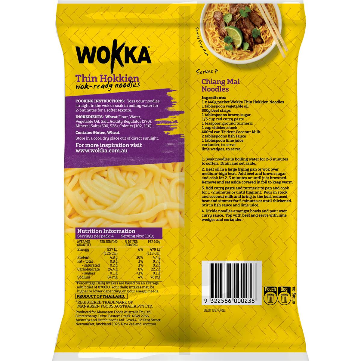 Wokka Shelf Fresh Thin Hokkien Noodles 440g