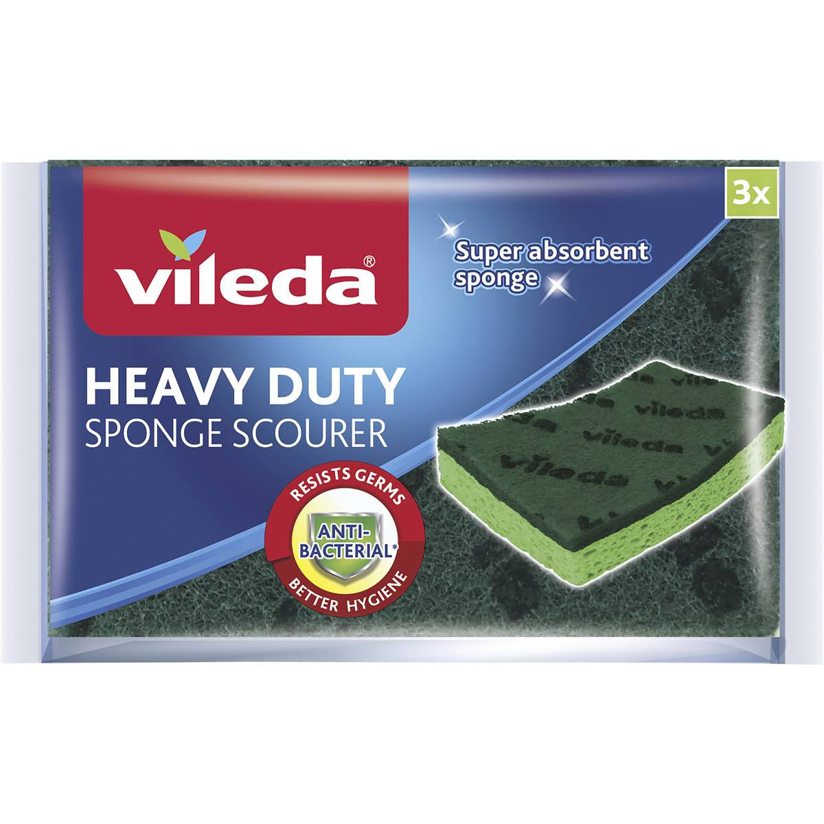 Vileda Anti-Bacterial Sponge Scourer Heavy Duty 3 Pack