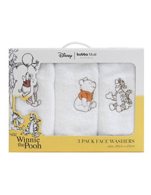 Winnie the Pooh Face Washers 3 Pack in White