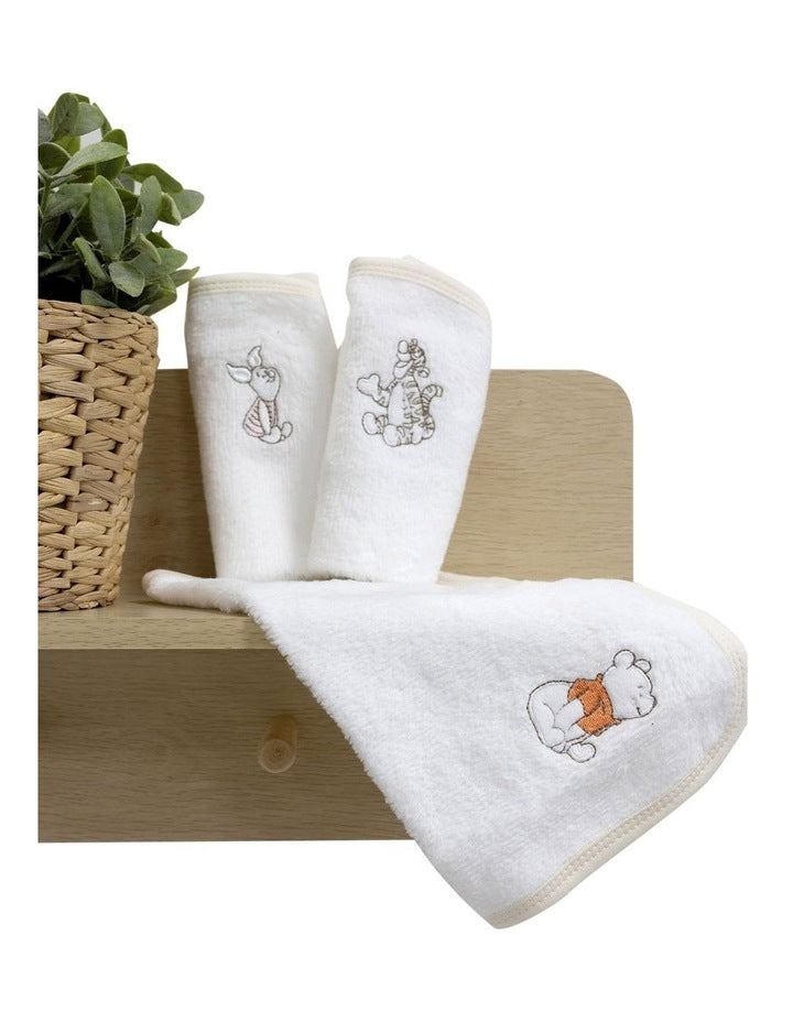 Winnie the Pooh Face Washers 3 Pack in White