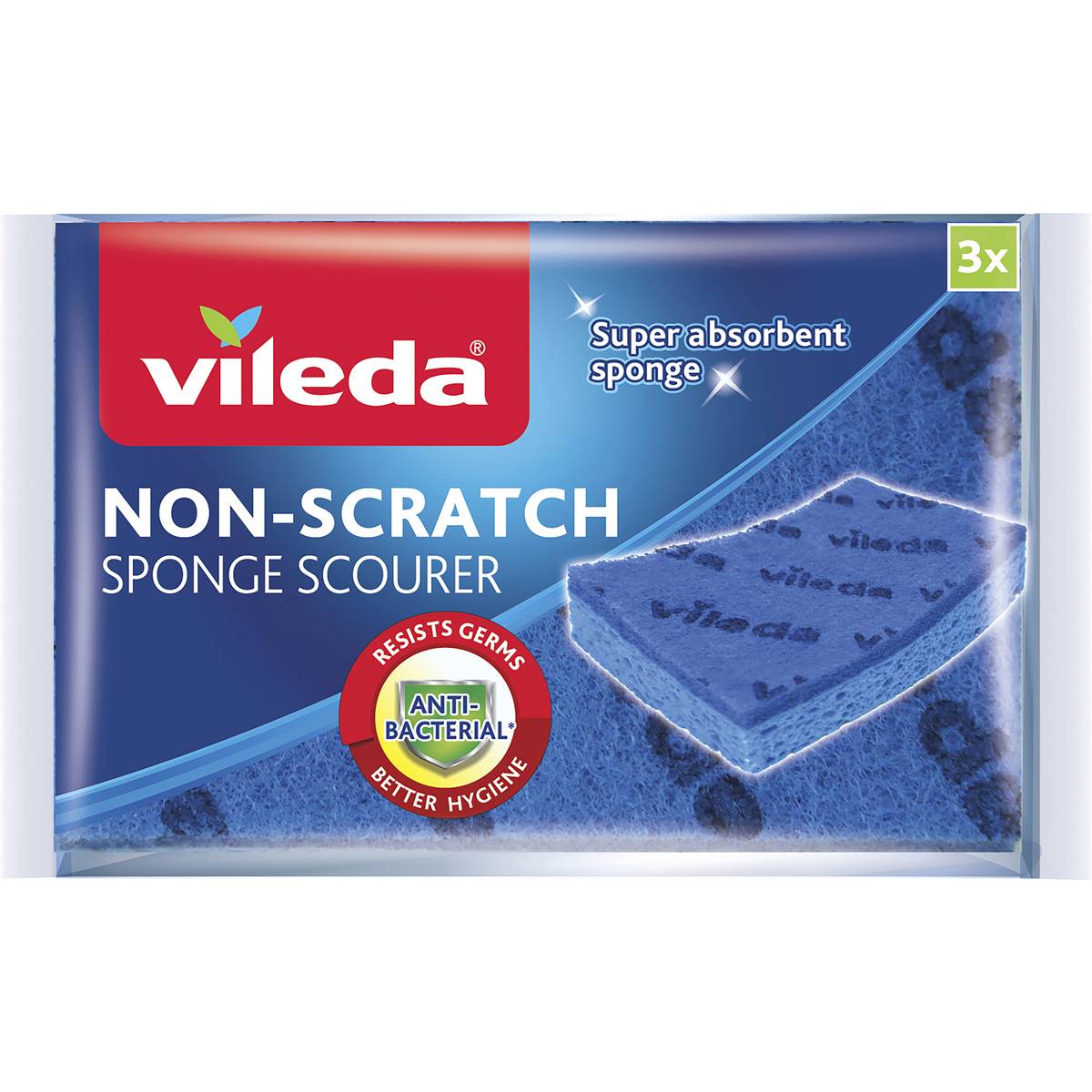 Vileda Anti-Bacterial Sponge Scourer Non-Scratch 3 Pack