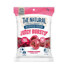 THE NATURAL CONFECTIONERY CO. JUICY BURSTS STRAWBERRY & RASPBERRY FLAVOURED LOLLIES 150G