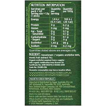 Whole Earth Monk Fruit Sweetener Sticks 40 pack