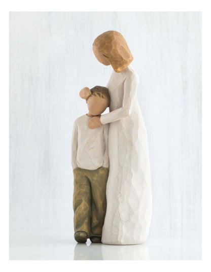 Mother and Son Sculpted Figures in White