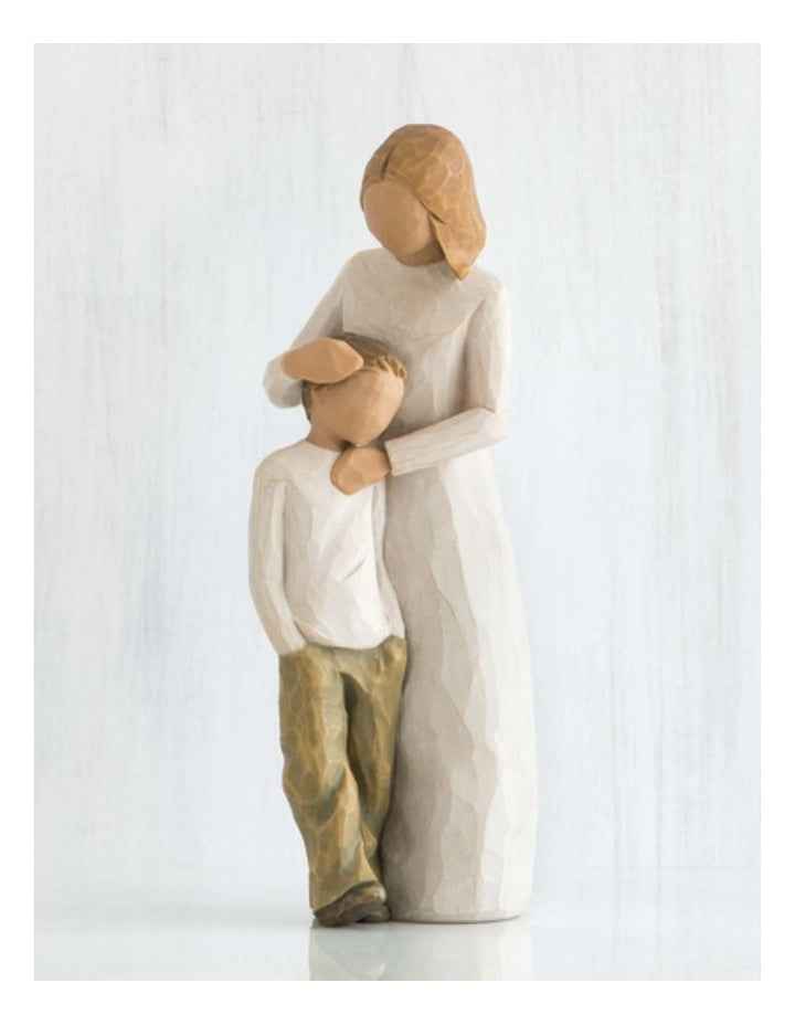 Mother and Son Sculpted Figures in White