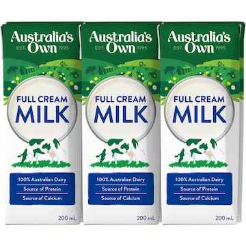 Australia's Own Full Cream Long Life Milk UHT 200mL x 6 pack