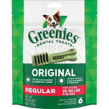Greenies Canine Dental Dog Treats Original Regular 6 Chews 170g