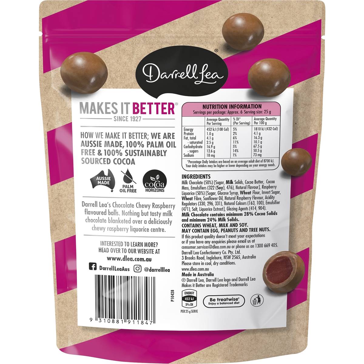 Darrell Lea Chocolate Raspberry Balls 160g