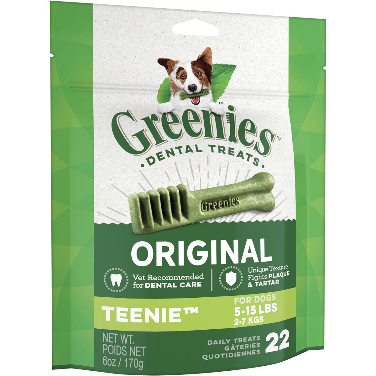 Greenies Canine Dental Dog Treats Original Teenie 22 Chews 170g