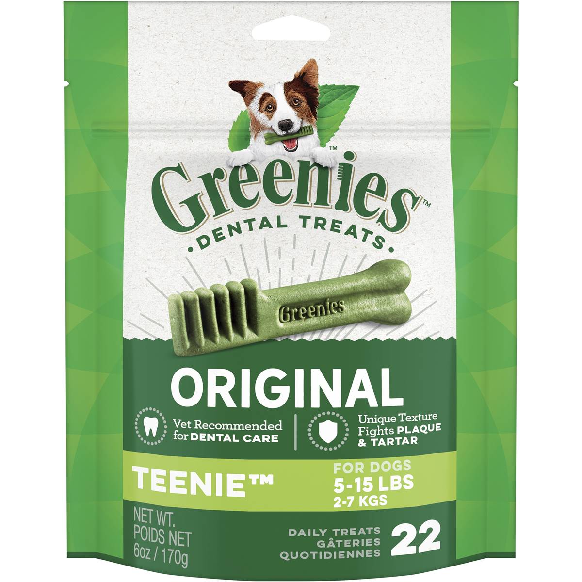 Greenies Canine Dental Dog Treats Original Teenie 22 Chews 170g