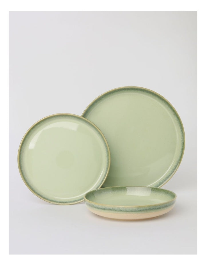 Esperance Celadon Wiped Edge 12pc Dinner Set in Green