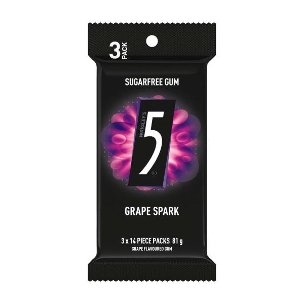 5 GUM GRAPE SPARK SUGAR FREE CHEWING GUM 3 PACK 81G