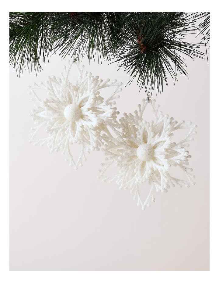 Luxe Christmas Glitter Plastic Set of 2 Layered Snowflake 14cm in White