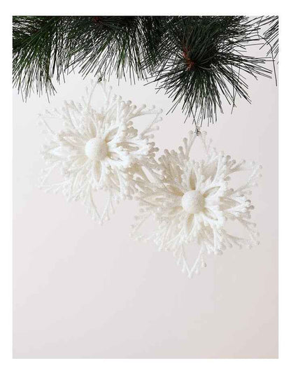 Luxe Christmas Glitter Plastic Set of 2 Layered Snowflake 14cm in White