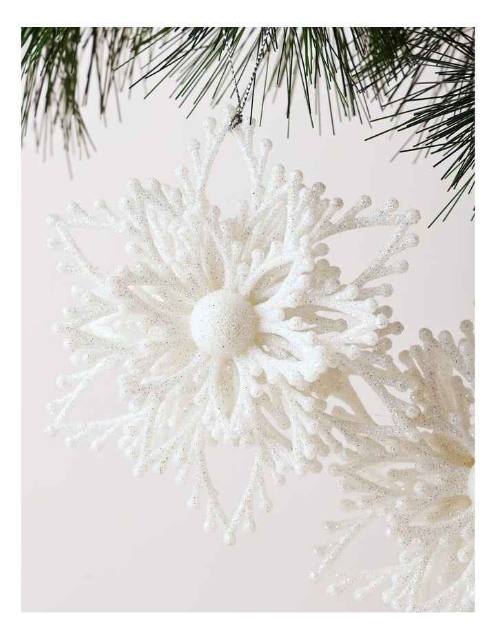 Luxe Christmas Glitter Plastic Set of 2 Layered Snowflake 14cm in White