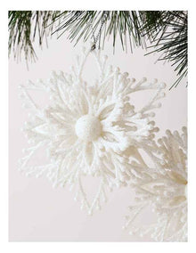 Luxe Christmas Glitter Plastic Set of 2 Layered Snowflake 14cm in White