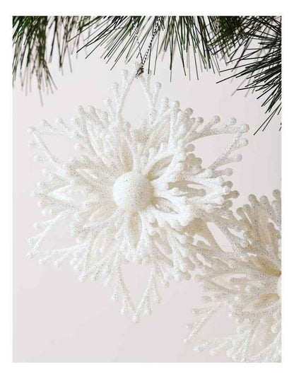 Luxe Christmas Glitter Plastic Set of 2 Layered Snowflake 14cm in White