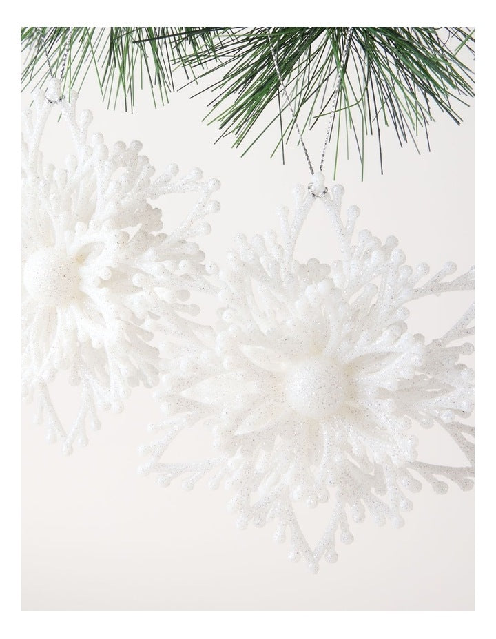 Luxe Christmas Glitter Plastic Set of 2 Layered Snowflake 14cm in White