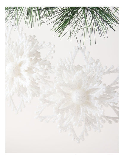 Luxe Christmas Glitter Plastic Set of 2 Layered Snowflake 14cm in White