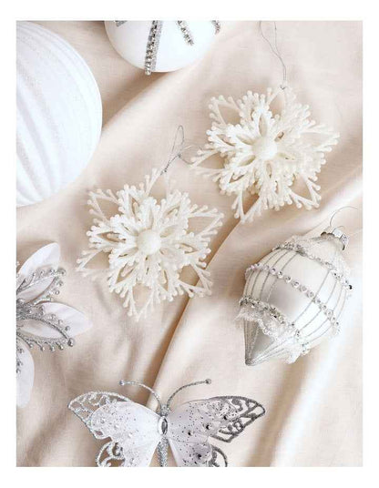 Luxe Christmas Glitter Plastic Set of 2 Layered Snowflake 14cm in White