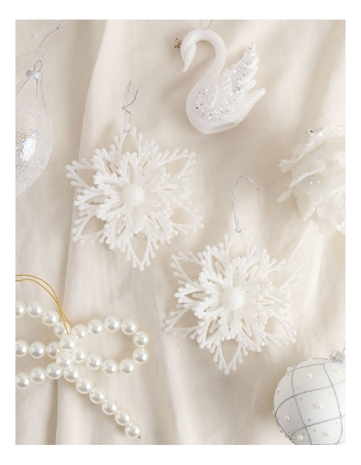 Luxe Christmas Glitter Plastic Set of 2 Layered Snowflake 14cm in White