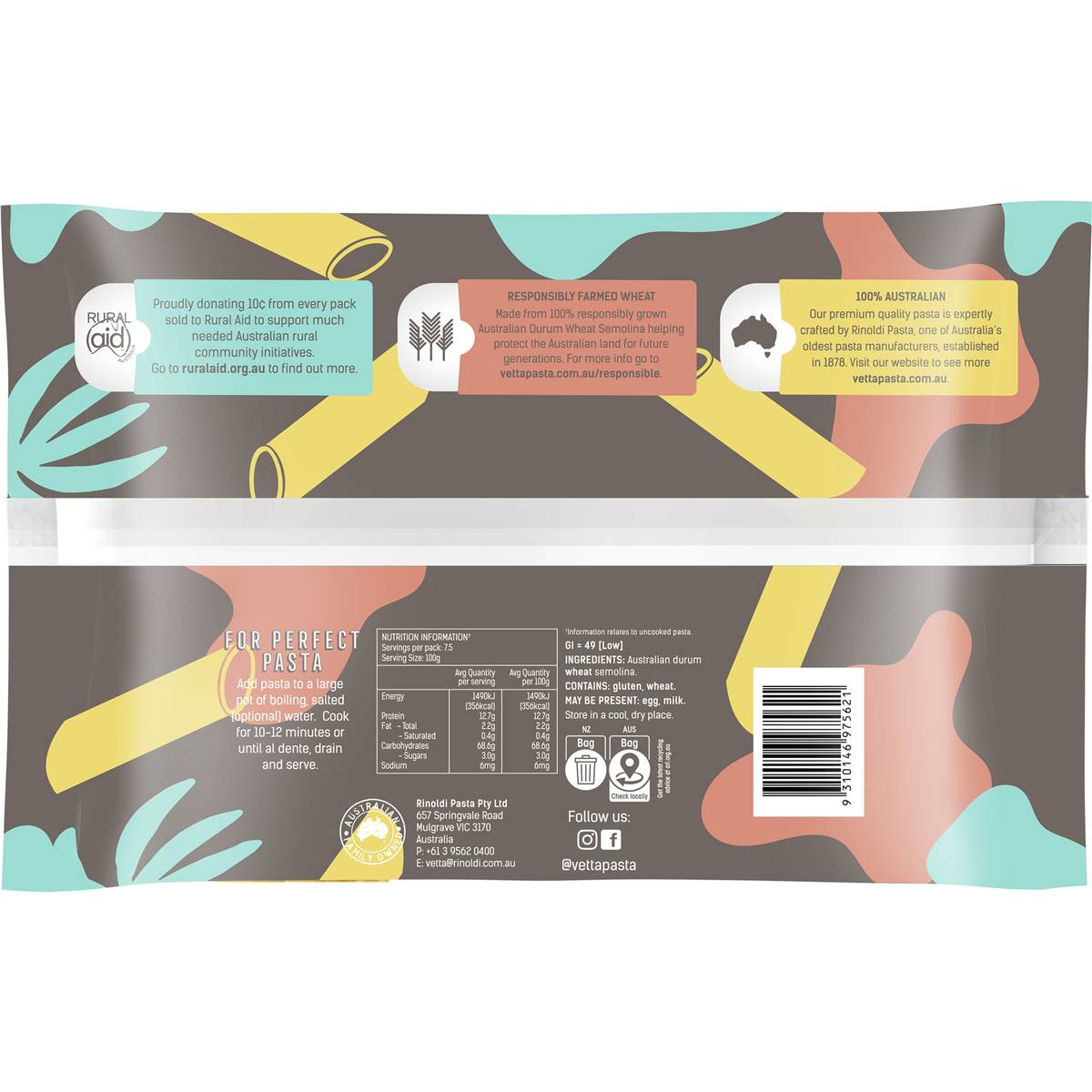 Vetta Rural Aid Penne Pasta Value Pack 750g