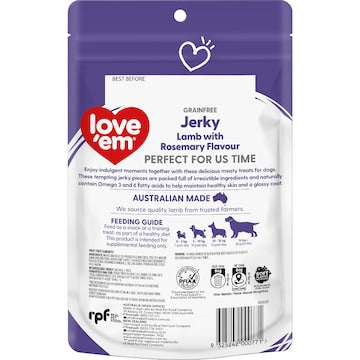Love'em Grain Free Dog Treats Lamb Jerky With Rosemary Flavour 200g